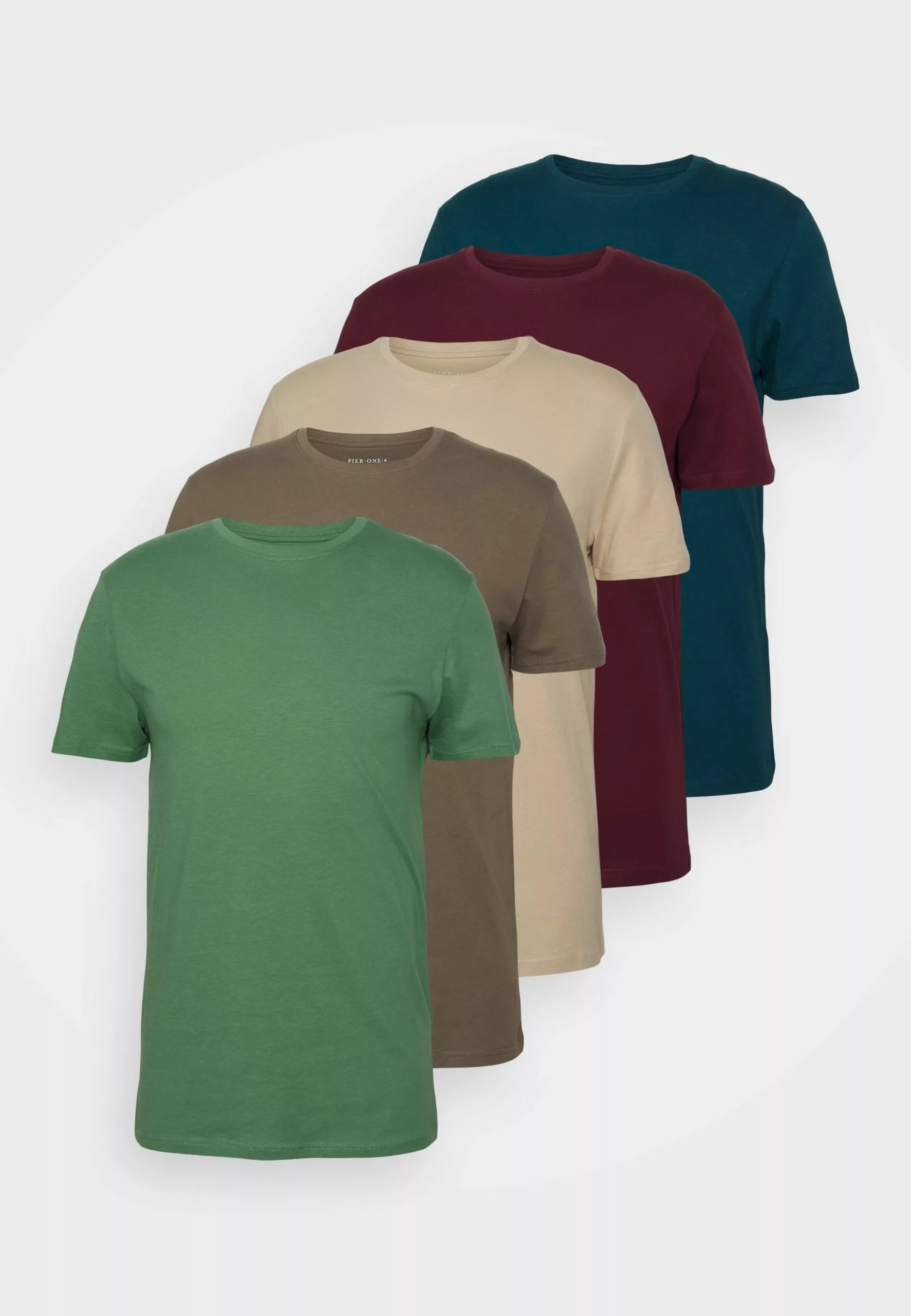 Pier One 5 Pack - Basic T-Shirt - Green/Beige/Khaki 1 Pier One 5 Pack - Basic T-Shirt - Green/Beige/Khaki