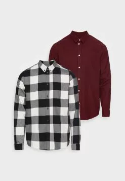 Pier One 2 Pack - Shirt - Bordeaux/Black/White