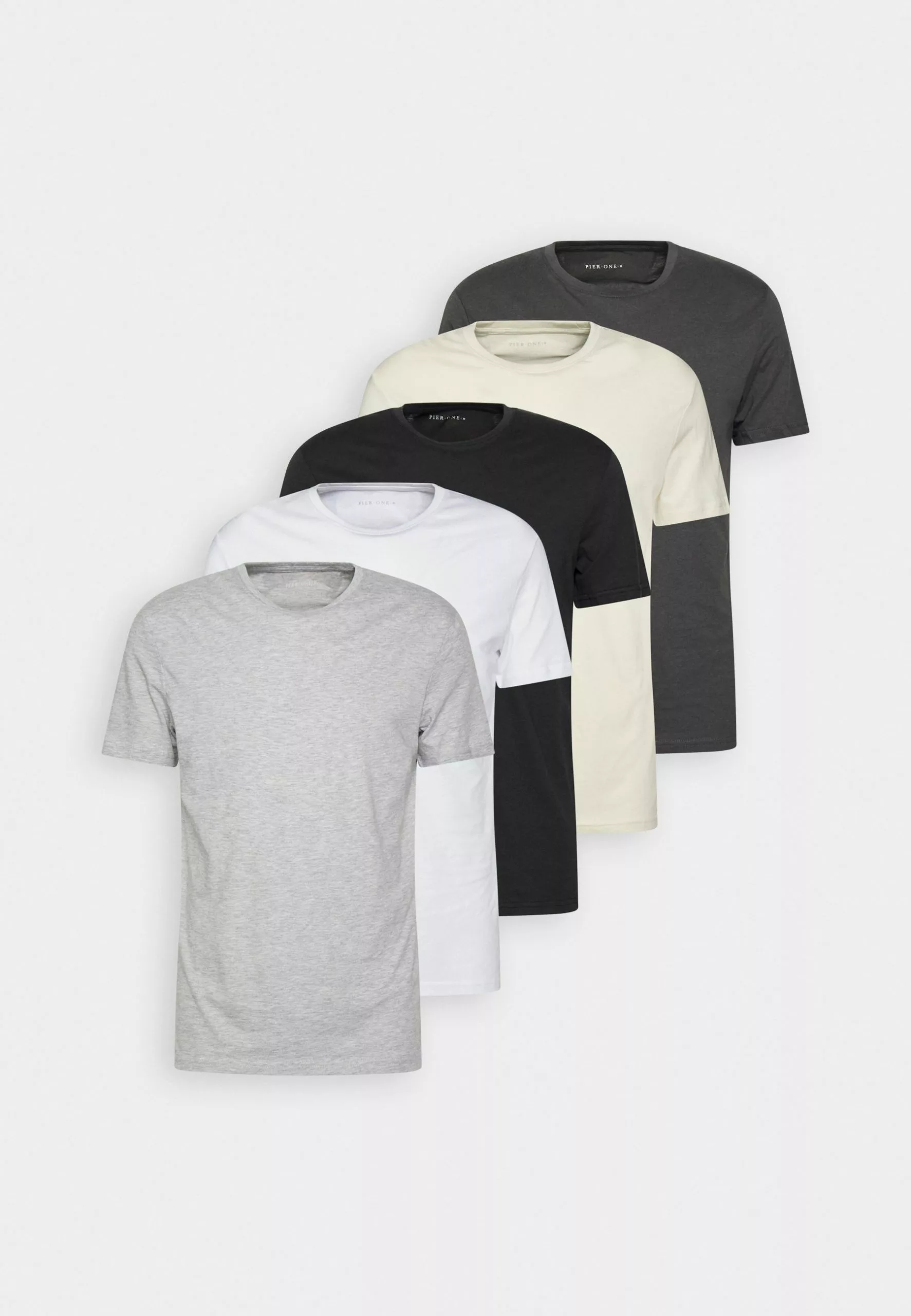 Pier One 5 Pack - Basic T-Shirt - White/Off-White/Light Grey/Beige/Black 8 Pier One 5 Pack - Basic T-Shirt - White/Off-White/Light Grey/Beige/Black - Image 8