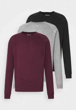 Pier One 3 Pack - Sweatshirt - Bordeaux/Black/Grey
