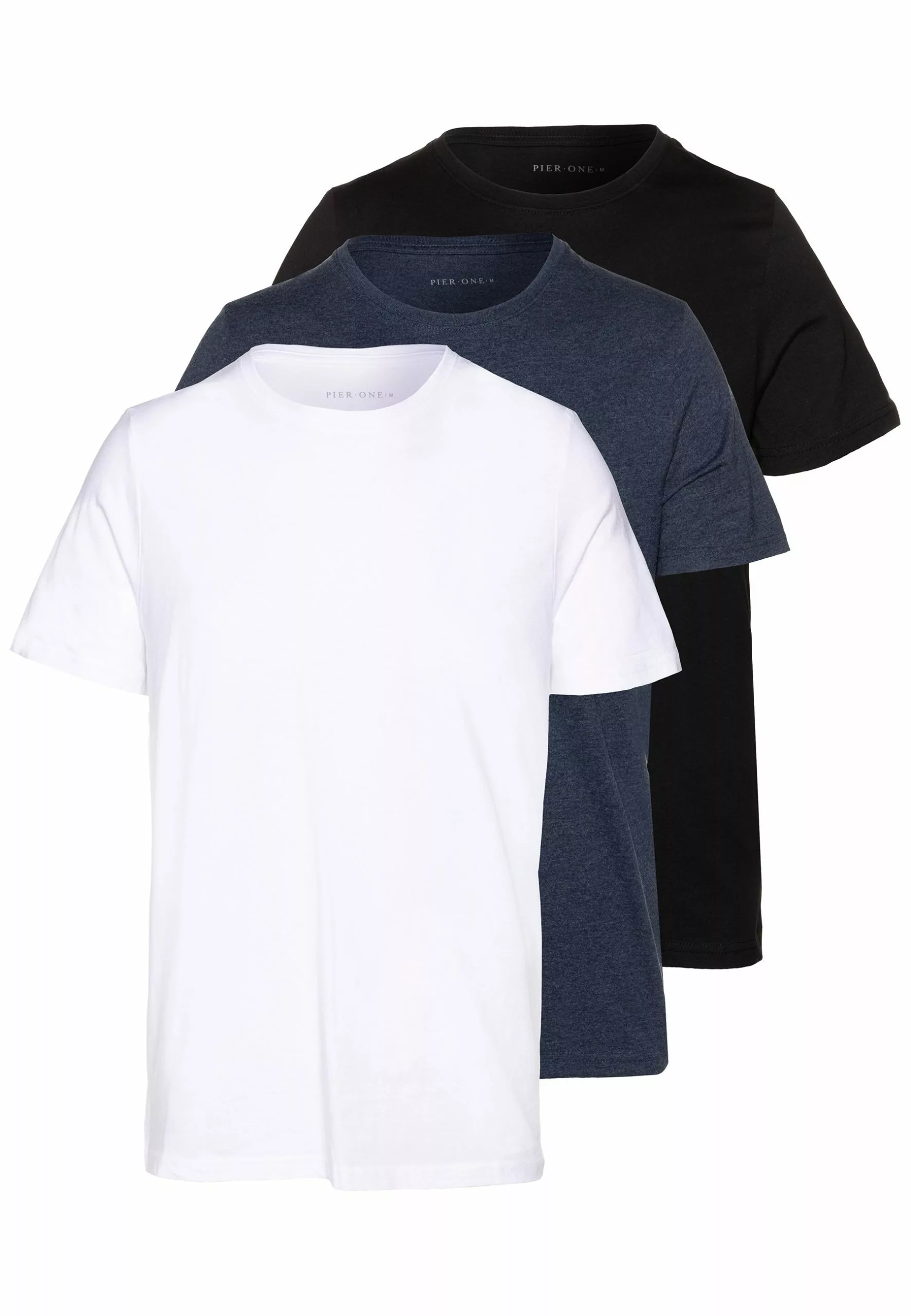 Pier One 3 Pack - Basic T-Shirt - Black/White/Blue 1 Pier One 3 Pack - Basic T-Shirt - Black/White/Blue