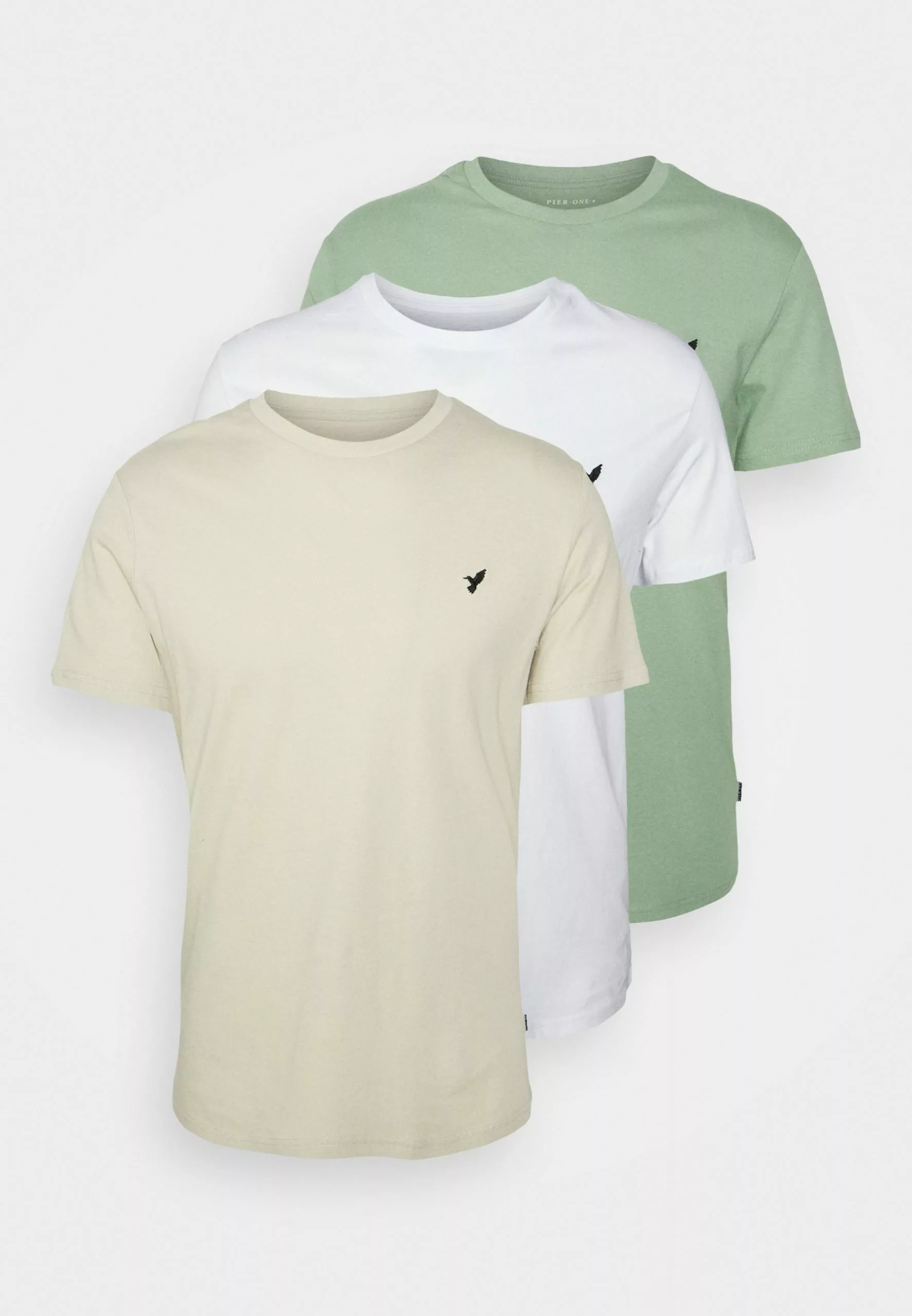 Pier One Birdie - Basic T-Shirt - White/Off-White/Green 1 Pier One Birdie - Basic T-Shirt - White/Off-White/Green