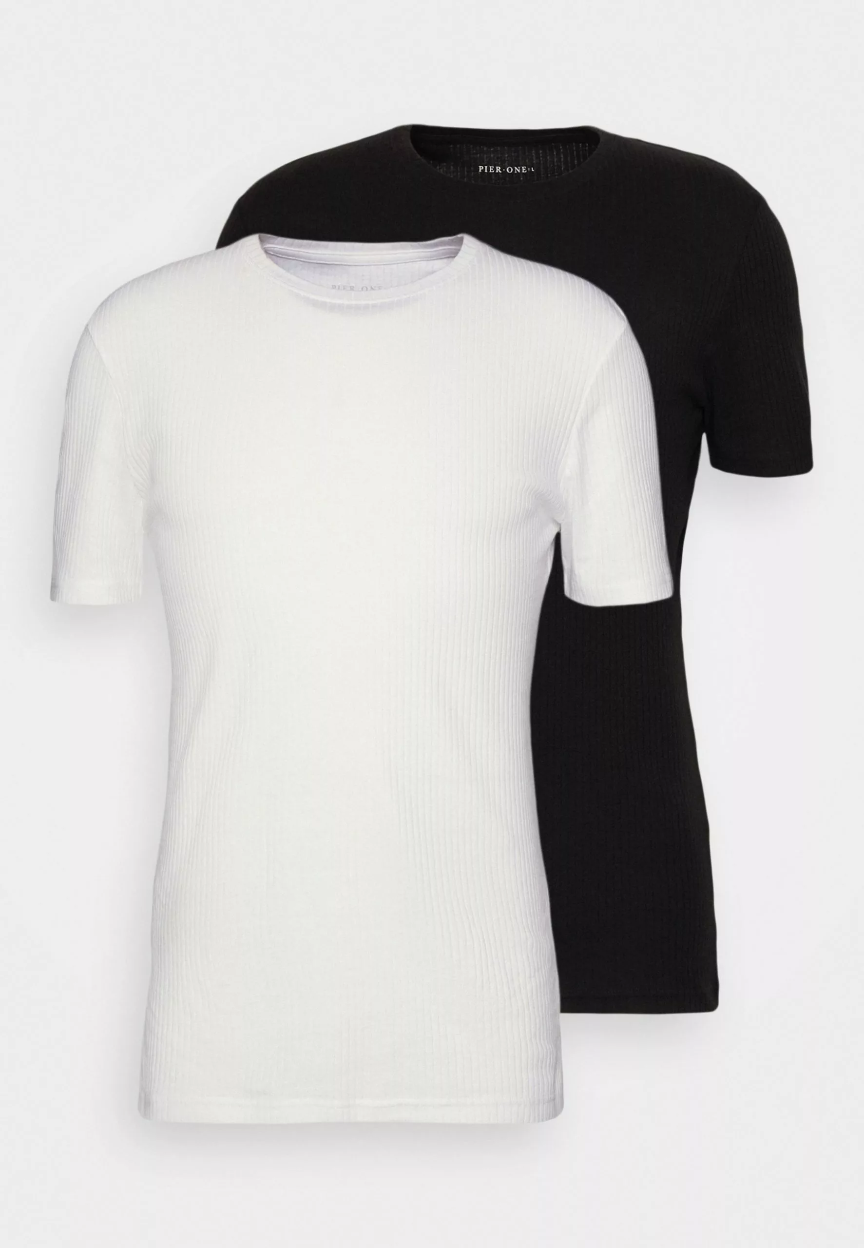 Pier One Slim Fit Ribbed T-Shirt 2 Pack - Basic T-Shirt - White/Black 5 Pier One Slim Fit Ribbed T-Shirt 2 Pack - Basic T-Shirt - White/Black - Image 5