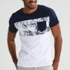 Pier One Print T-Shirt - Navy/White