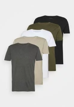 Pier One 5 Pack - Basic T-Shirt - White/Dark Grey/Black -Pier One Shop c8b9f5cce9884e23aebd3711252e2349