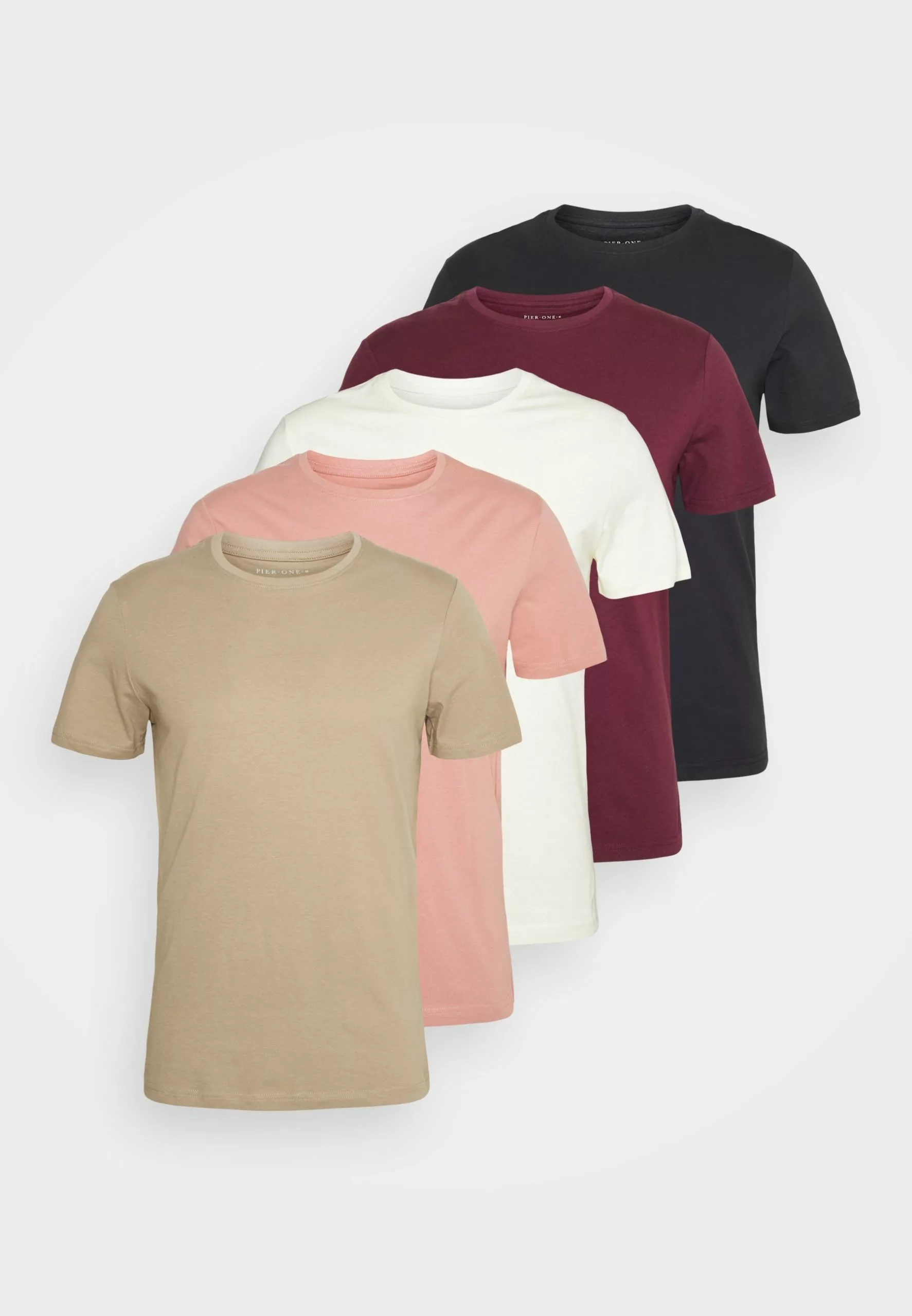 Pier One 5 Pack - Basic T-Shirt - White/Beige/Bordeaux 1 Pier One 5 Pack - Basic T-Shirt - White/Beige/Bordeaux